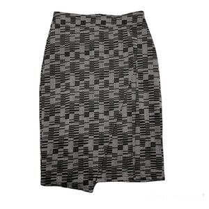 Anthropologie Maeve Gray Black Geometric Faux Wrap Asymmetrical Pencil Skirt